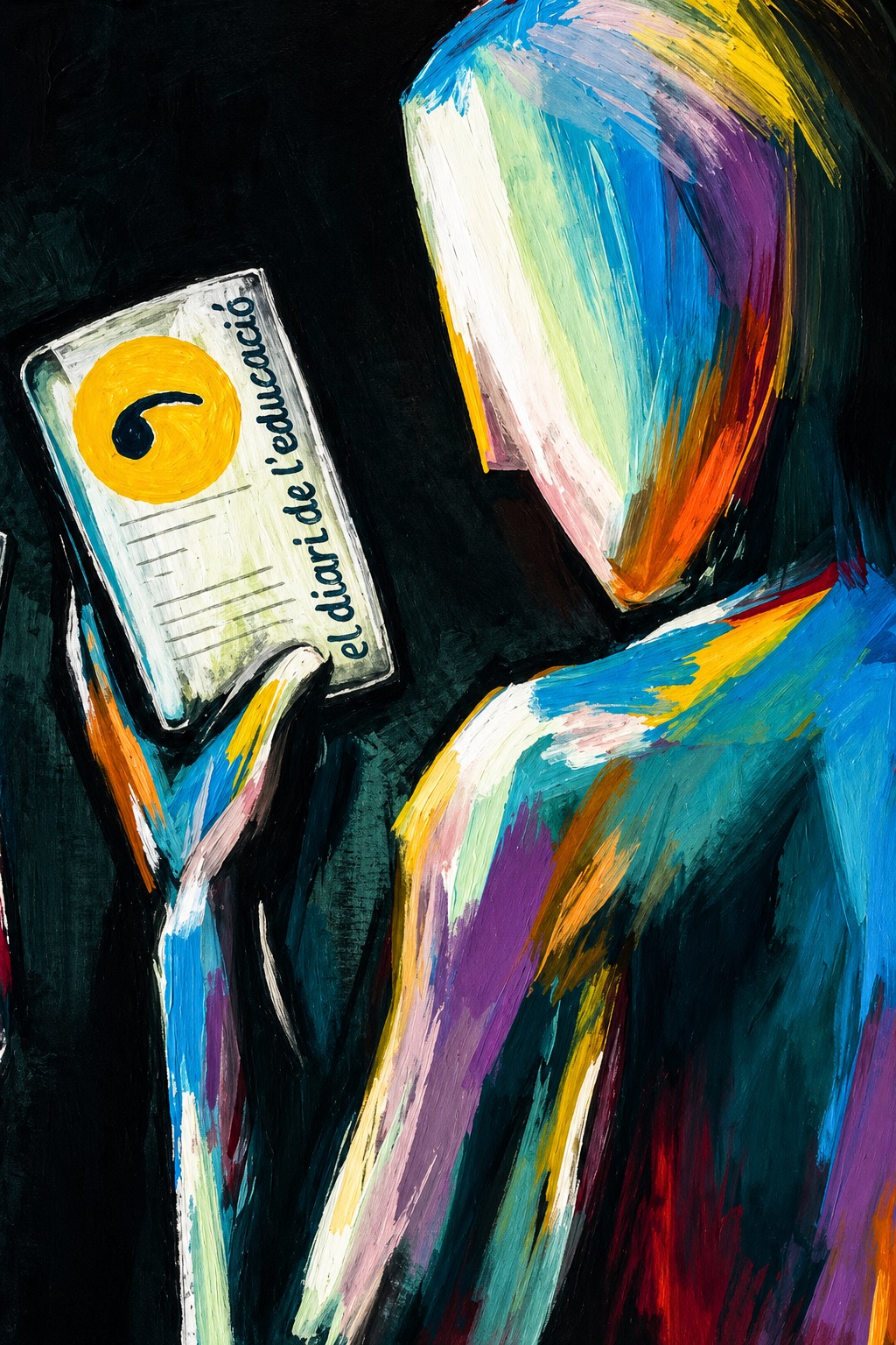 Ilustración de una persona que consulta El Diari de l’Educació en un dispositivo móvil.