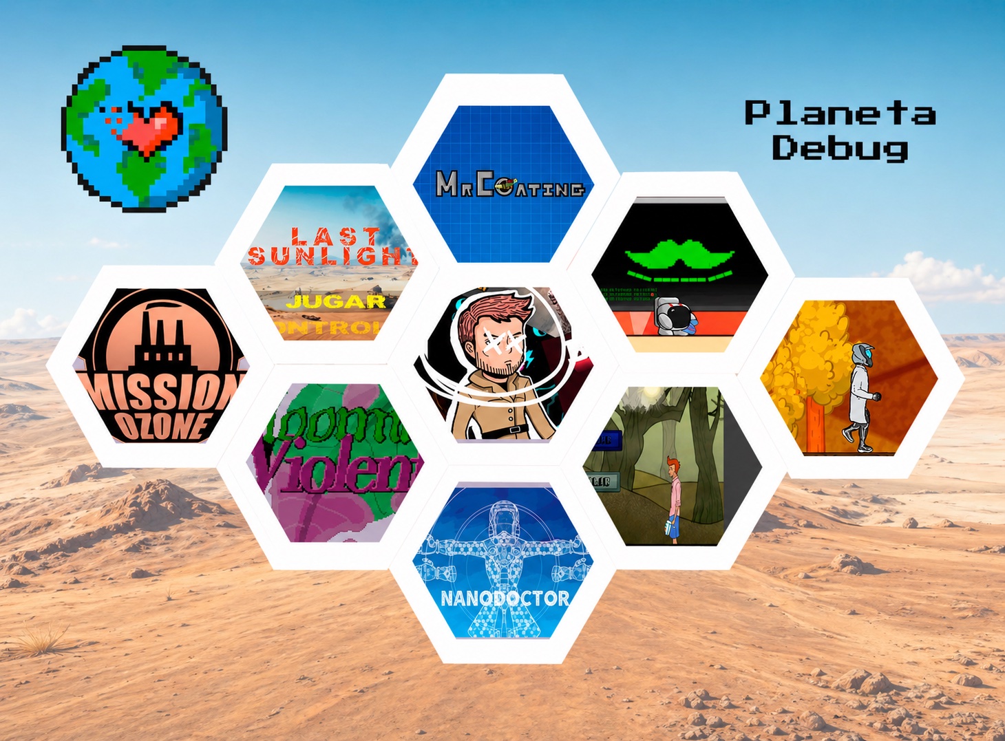 Imagen del proyecto Planeta Debug de la Universitat Jaume I con videojuegos creados para sensibilizar sobre cambio climático y sostenibilidad.